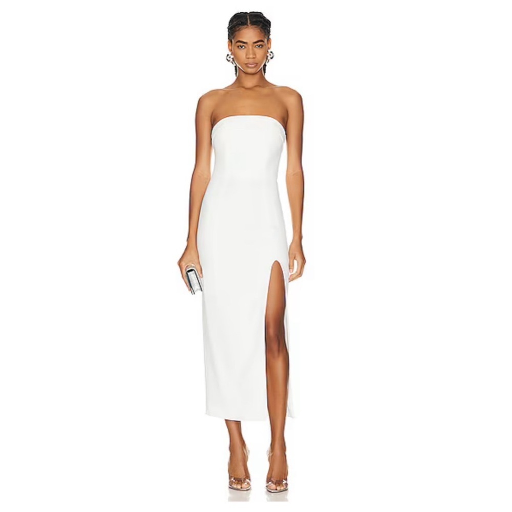 Nicholas Adiba Strapless Midi Dress in White.